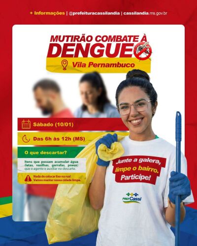 Imagem da notícia Mutirão de Combate à Dengue mobiliza moradores neste sábado (10) em Cassilândia